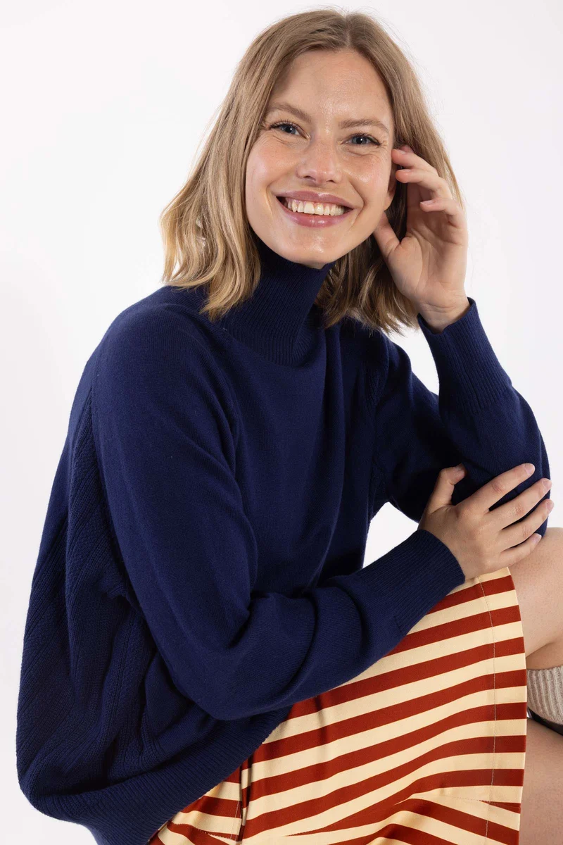 Danenorma Highneck Wool-Mix Sweater Dark Blue