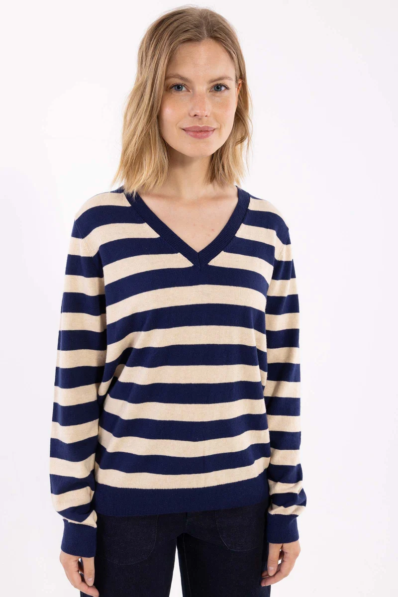 Danesaint Wool-Mix Sweater Dark Blue/Light Beige