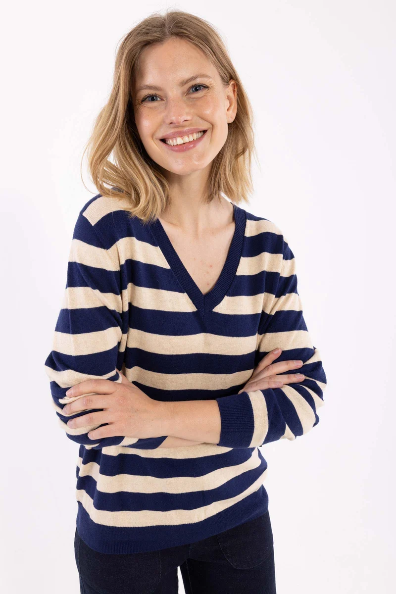 Danesaint Wool-Mix Sweater Dark Blue/Light Beige