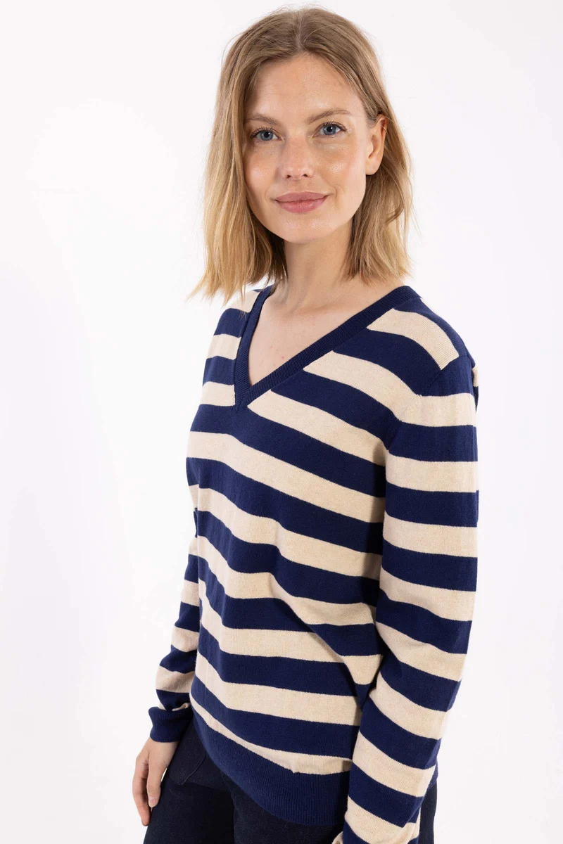 Danesaint Wool-Mix Sweater Dark Blue/Light Beige