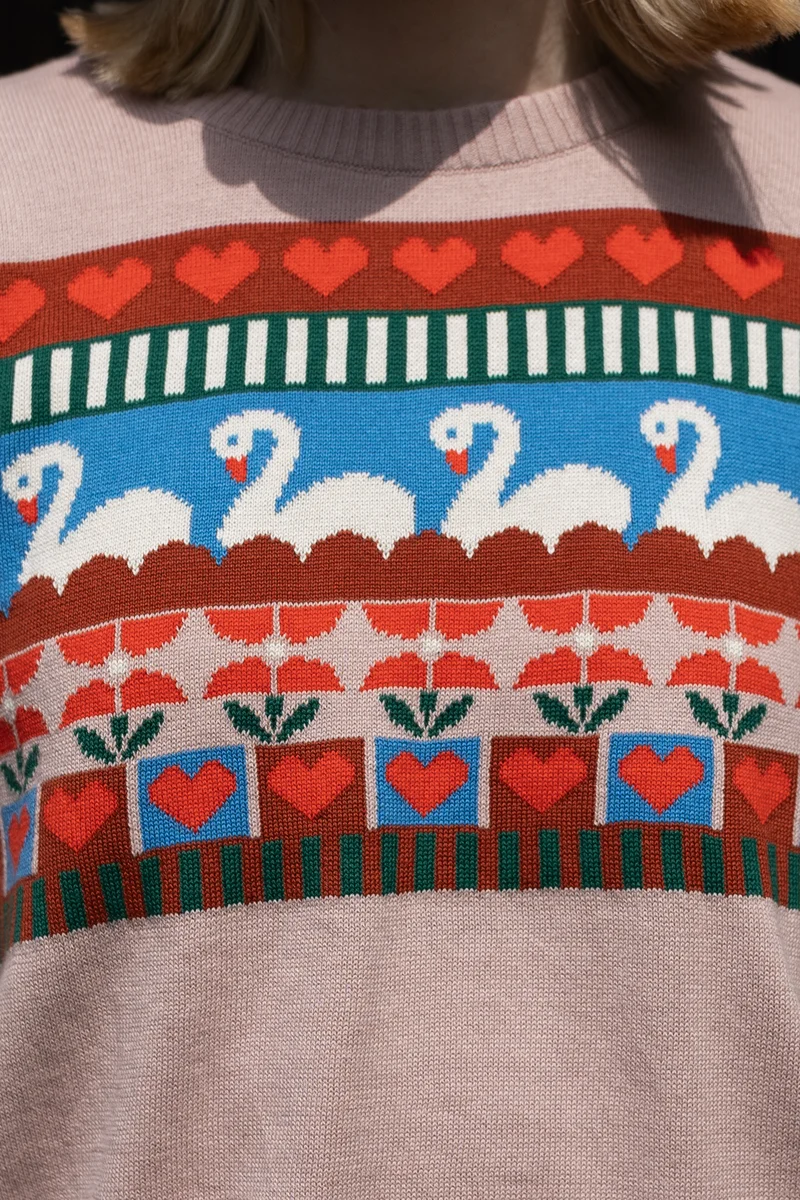 Danepearly Jaquard Cotton Sweater Quail SWAN