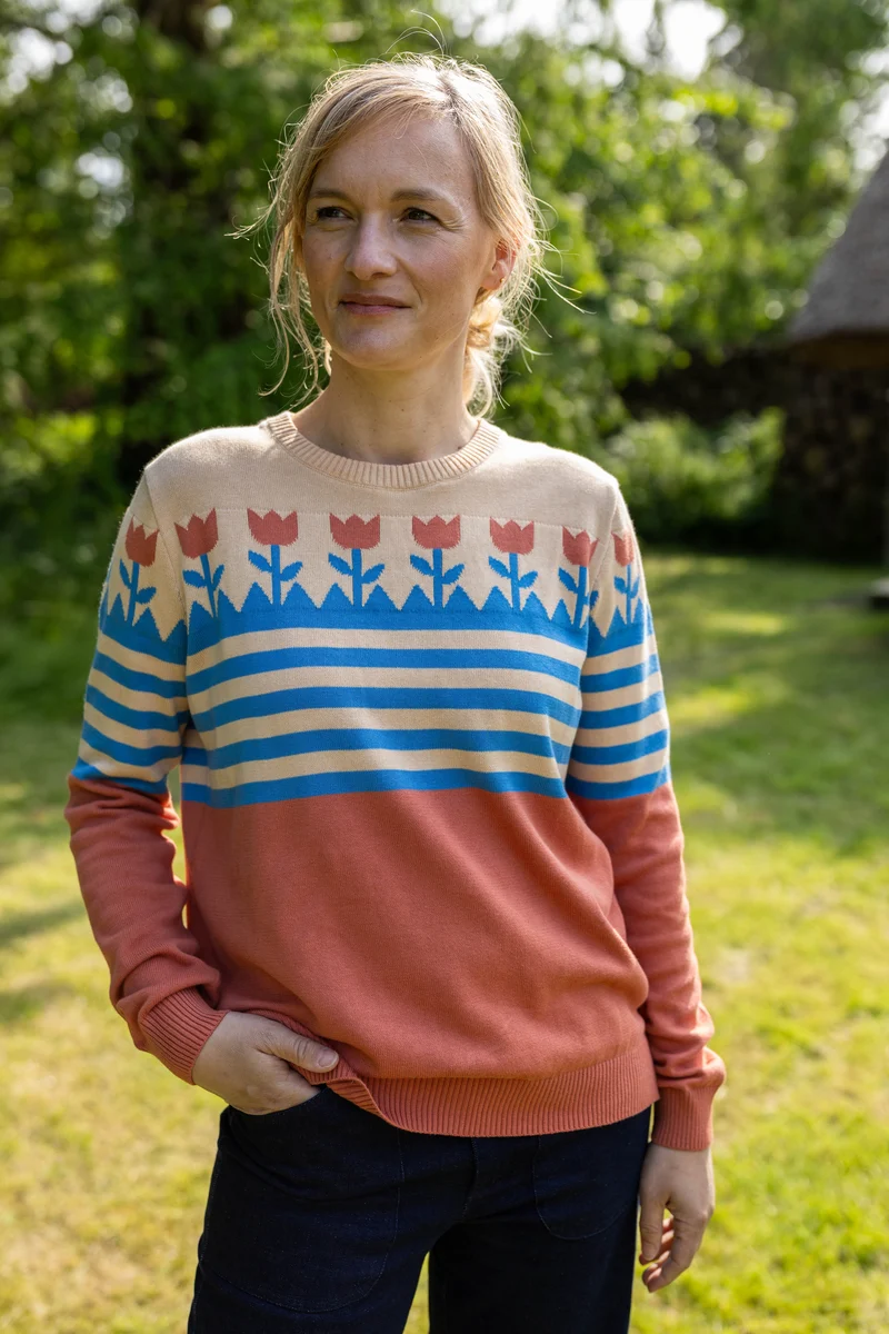 Danepearly Jaquard Cotton Sweater Aragon TULIP