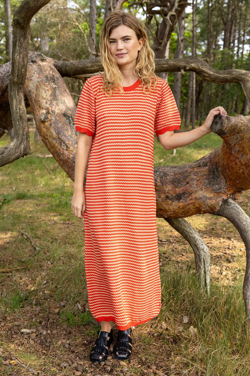Danesangria Pearl Knit Sweater Dress Summer Red/Nougat
