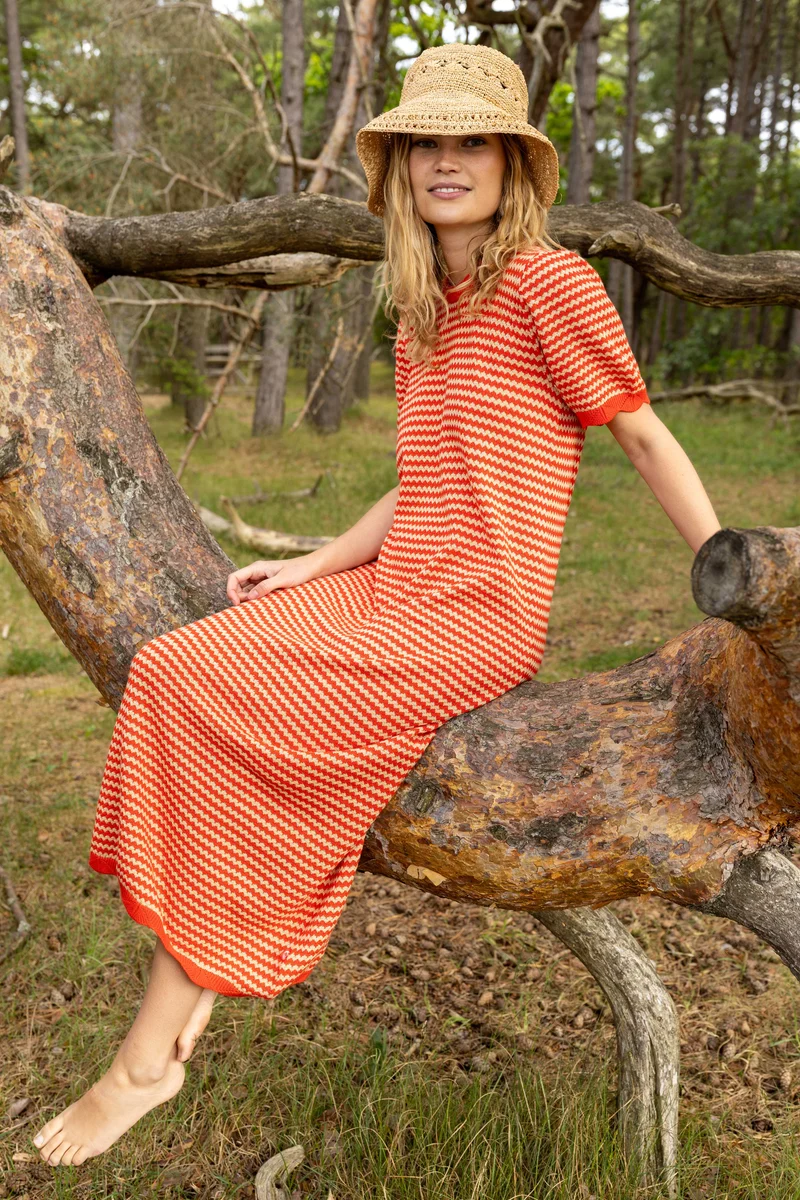 Danesangria Pearl Knit Sweater Dress Summer Red/Nougat