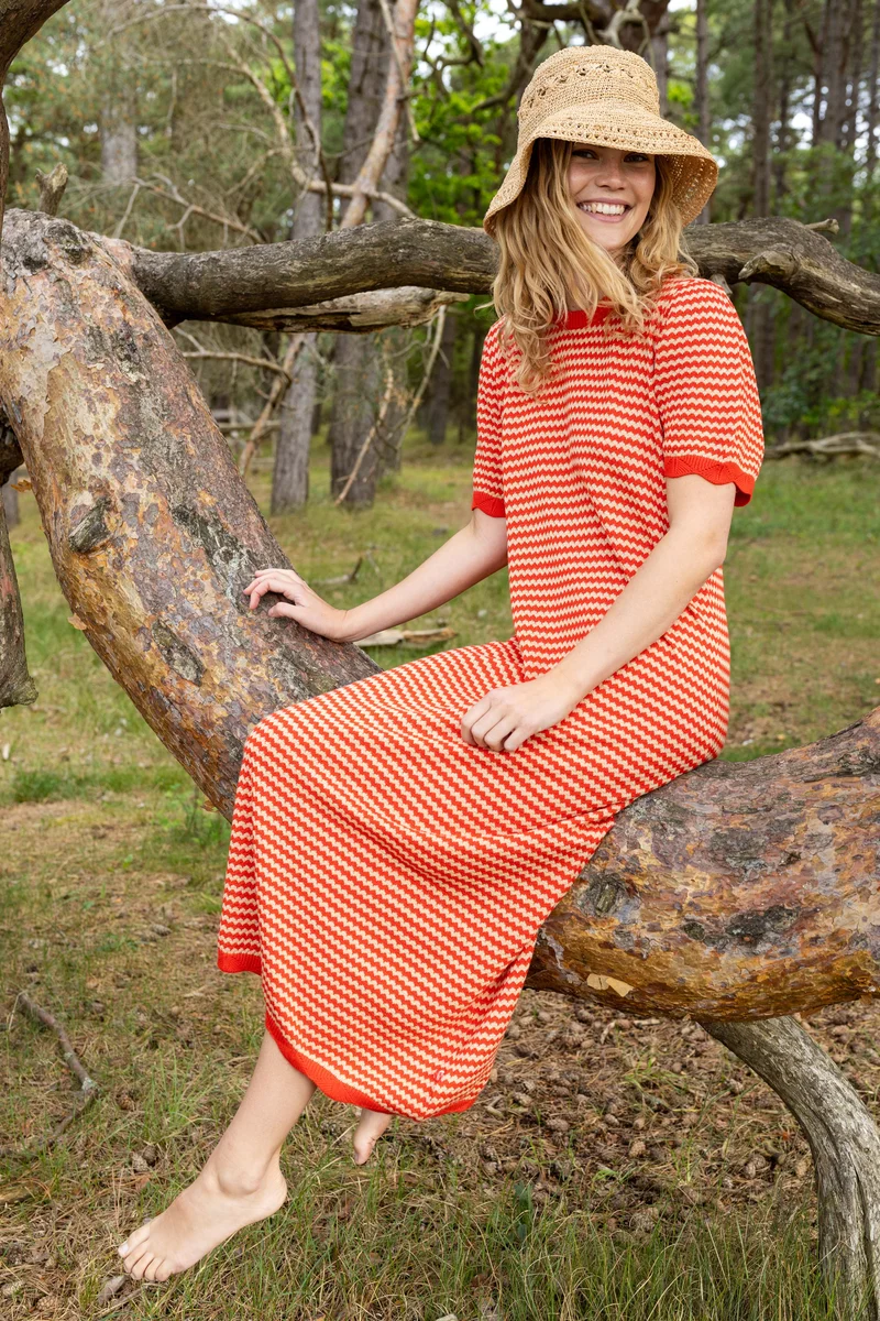 Danesangria Pearl Knit Sweater Dress Summer Red/Nougat