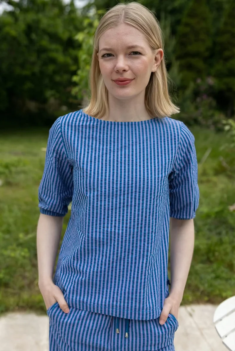 Danecremant Seersucker Shirt Warm Blue/Light Lilac