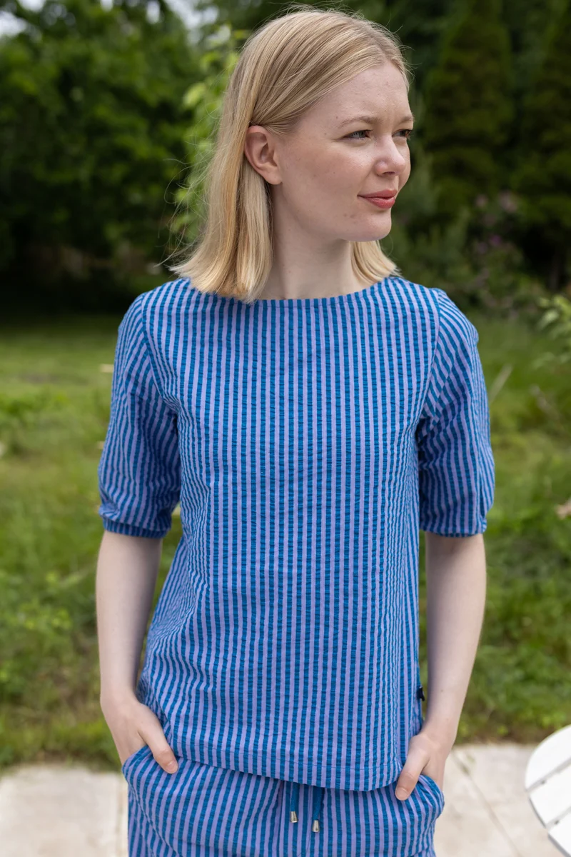 Danecremant Seersucker Shirt Warm Blue/Light Lilac
