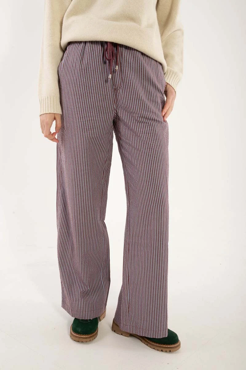 Danenynne Seersucker Pants Dk Brick/Lt Blue