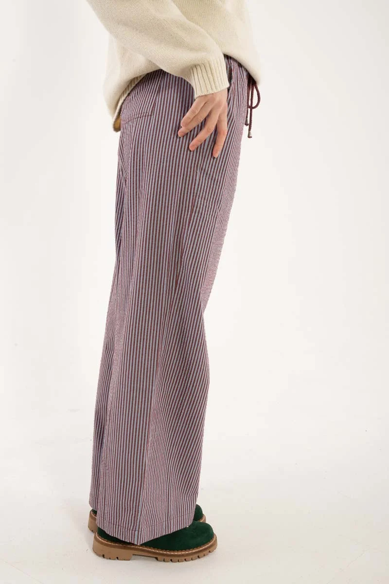 Danenynne Seersucker Pants Dk Brick/Lt Blue