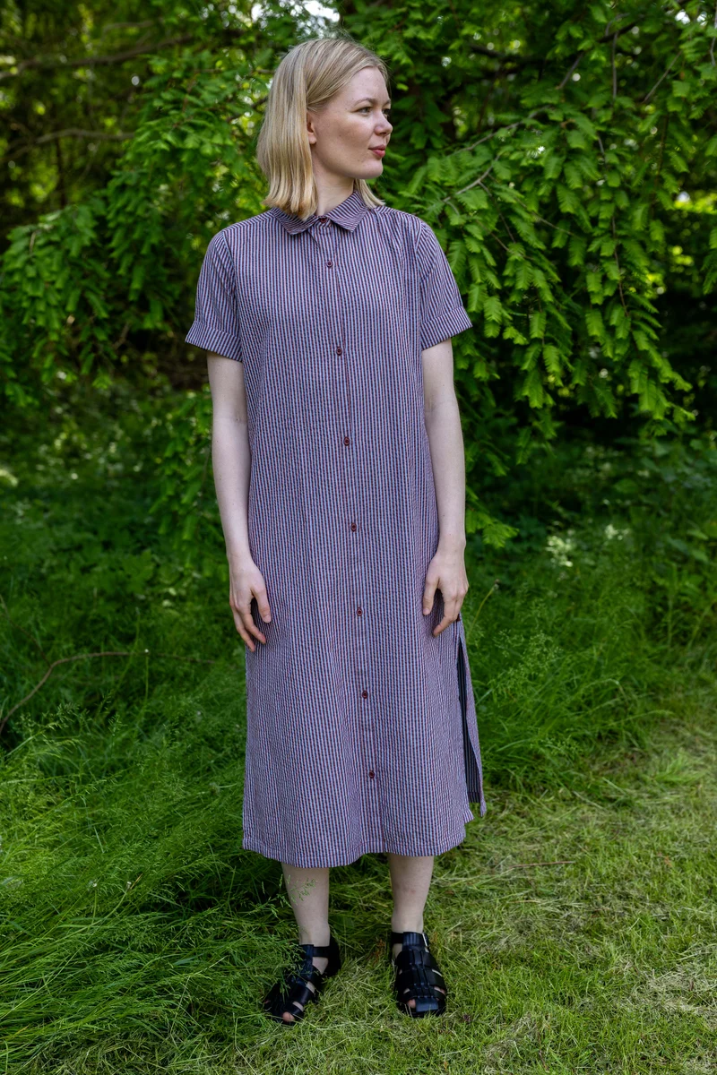 Danepippi SS Seersucker Dress Dk Brick/Lt Blue