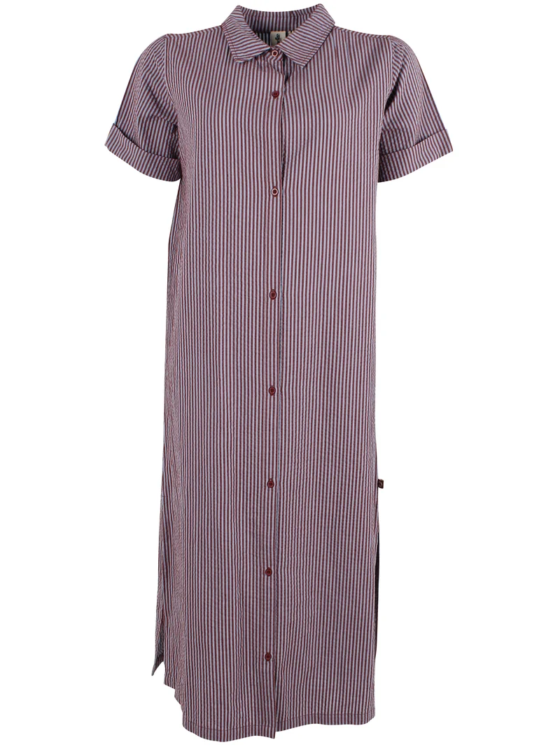 Danepippi SS Seersucker Dress Dk Brick/Lt Blue
