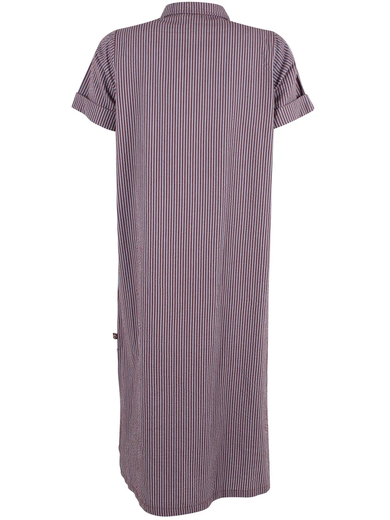 Danepippi SS Seersucker Dress Dk Brick/Lt Blue