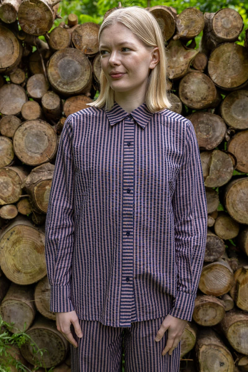 Danerosemary Seersuckeer Shirt Mauve/Dark Navy