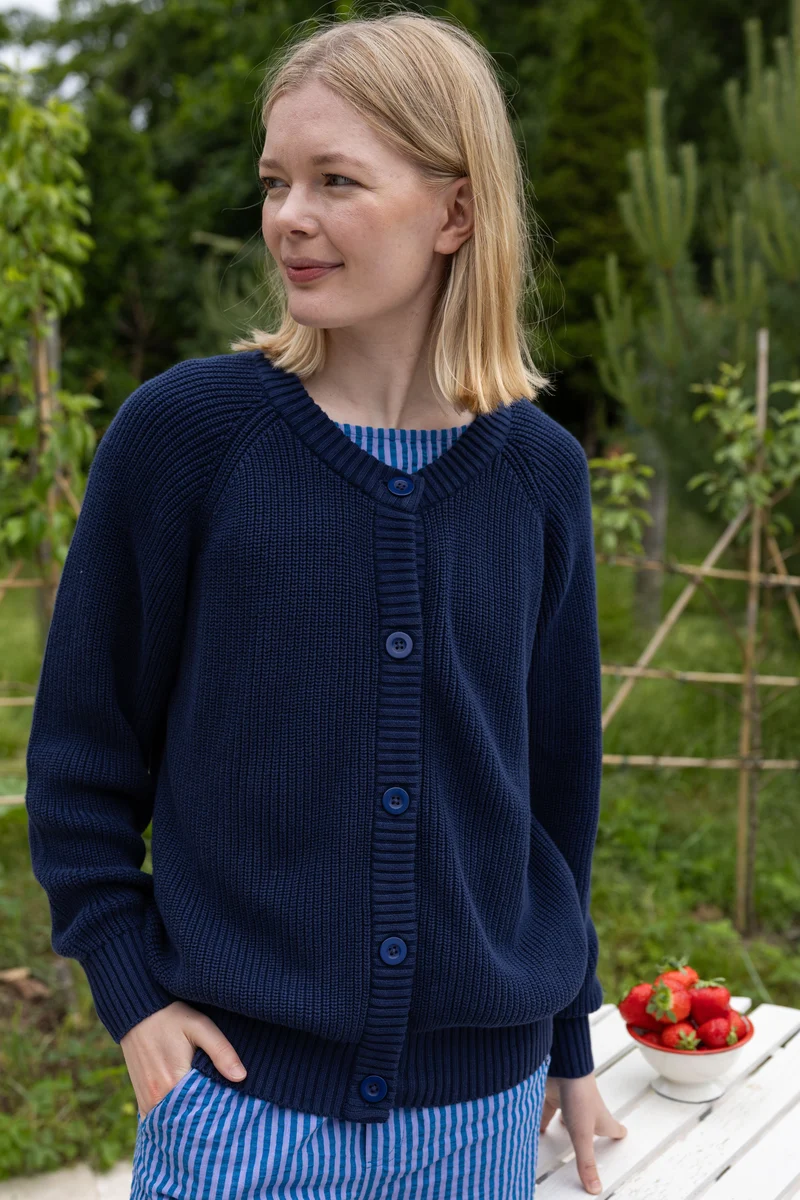 Danechunk Cotton Rib Cardigan Dark Navy