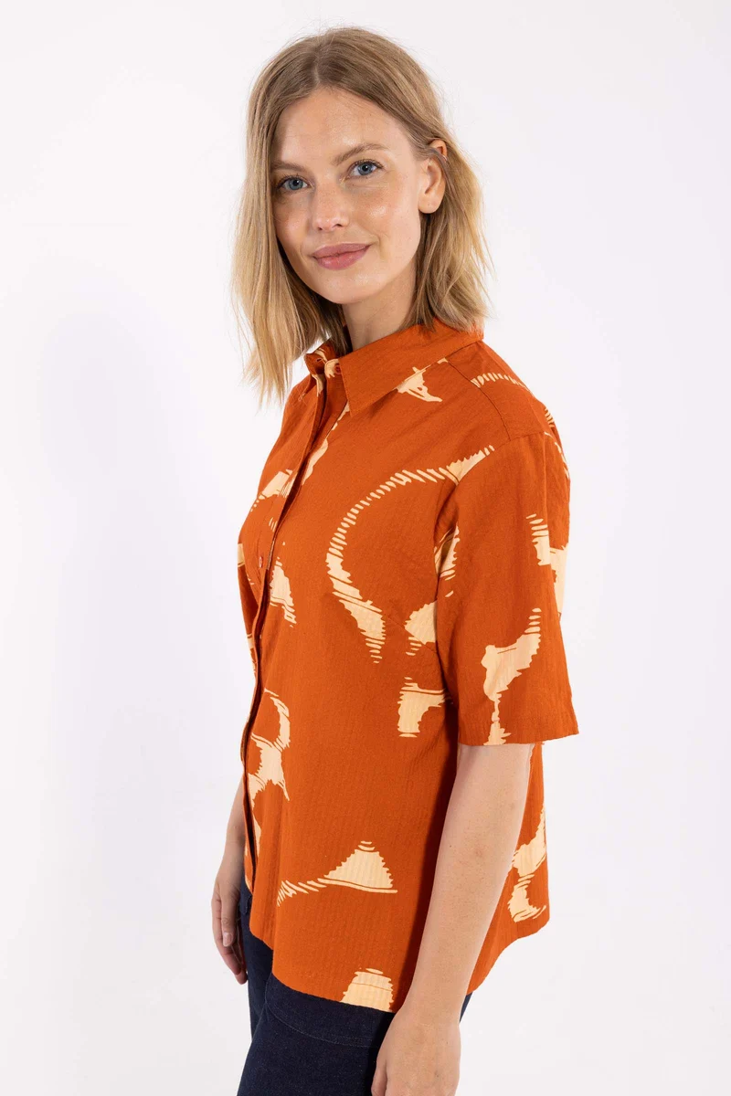 Daneblomme SS Seersucker Shirt Chili/Nougat TROPSTATIC