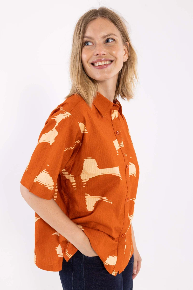 Daneblomme SS Seersucker Shirt Chili/Nougat TROPSTATIC