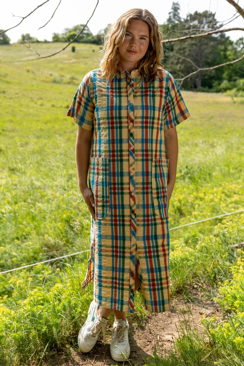 Danegardener Seersucker SS Dress Nougat CHECK