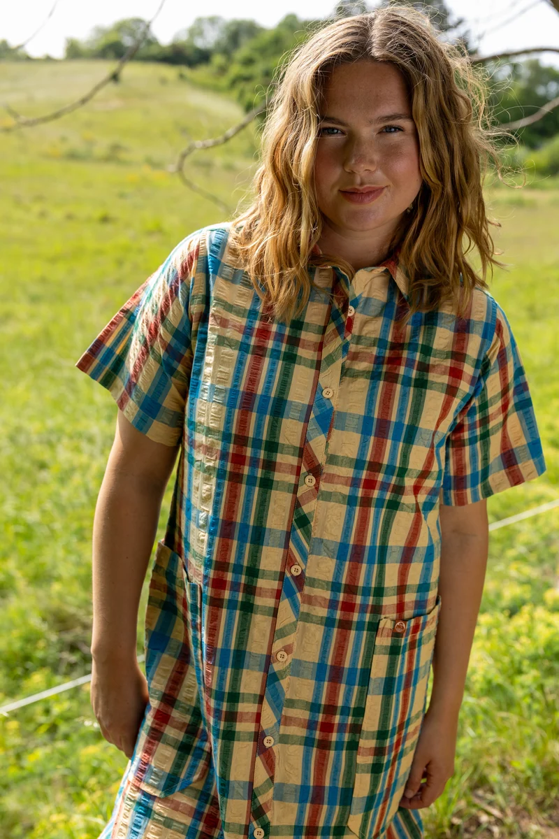 Danegardener Seersucker SS Dress Nougat CHECK