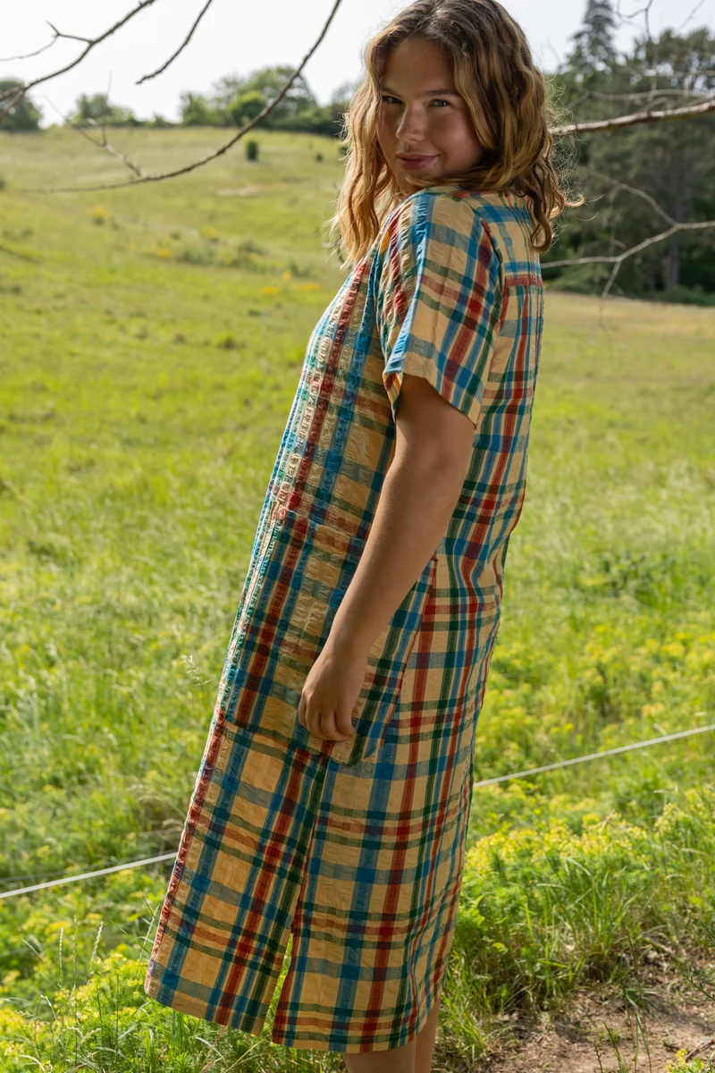 Danegardener Seersucker SS Dress Nougat CHECK
