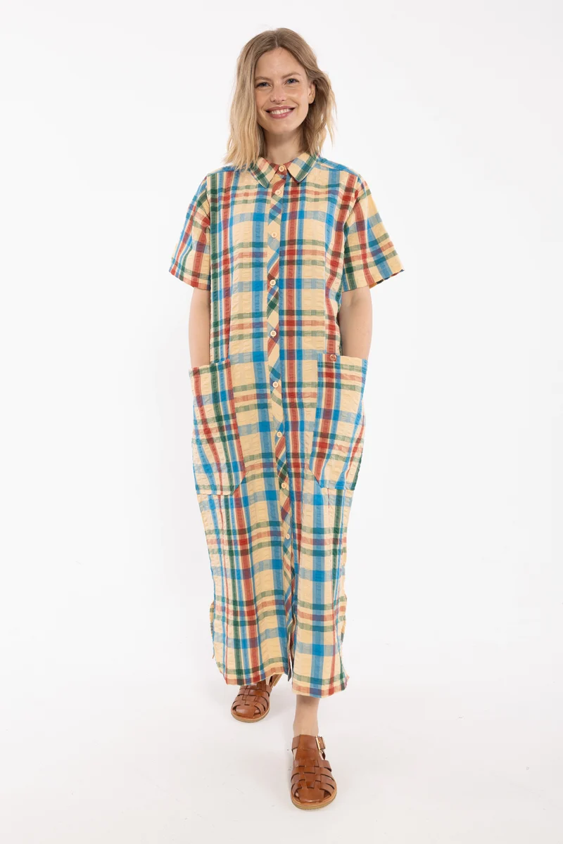 Danegardener Seersucker SS Dress Nougat CHECK