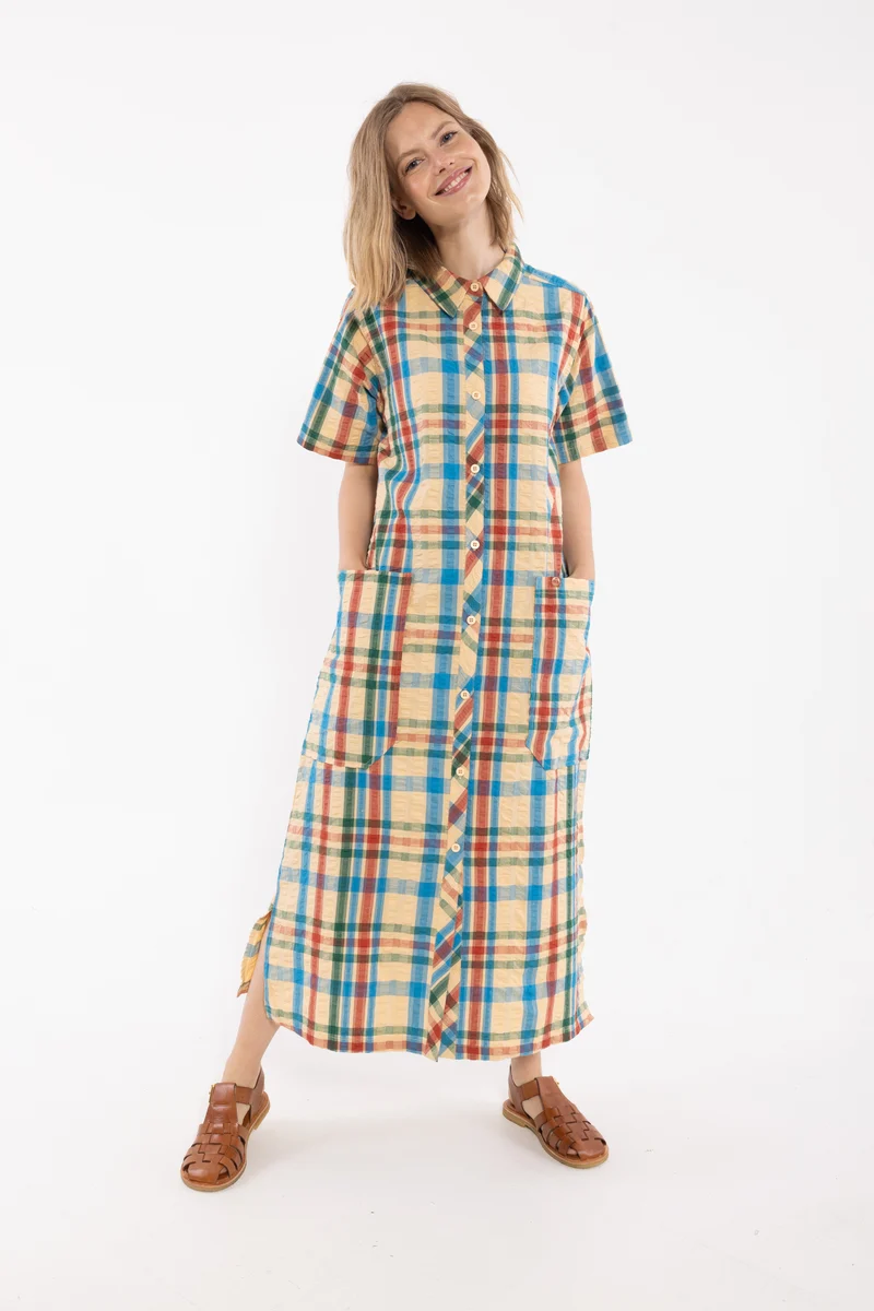 Danegardener Seersucker SS Dress Nougat CHECK