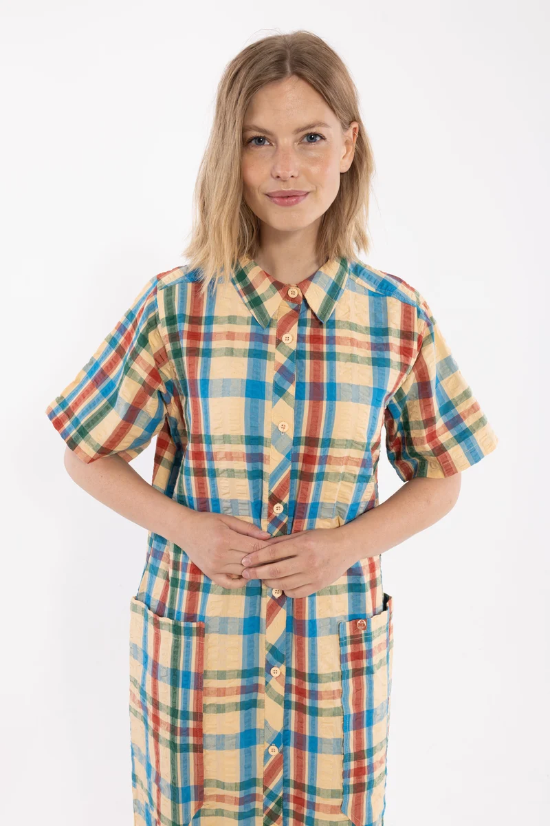 Danegardener Seersucker SS Dress Nougat CHECK