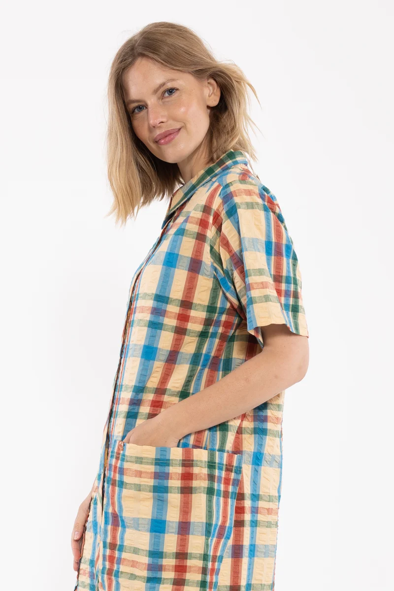 Danegardener Seersucker SS Dress Nougat CHECK
