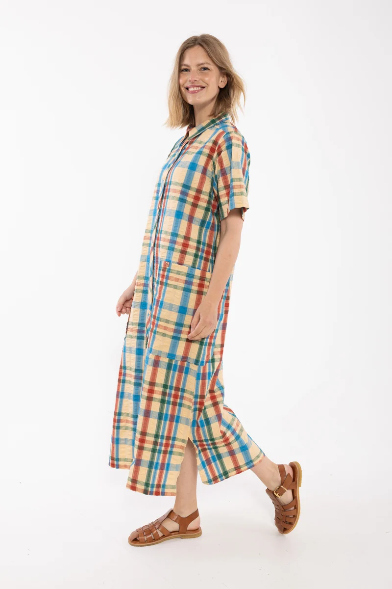 Danegardener Seersucker SS Dress Nougat CHECK