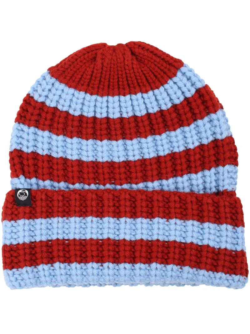Danefolklore Chunky Wool Beanie Dk Brick/Lt Blue Grey