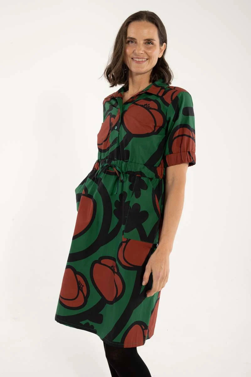 Danesusanne Poplin Dress Dk Pine BIG POPPY