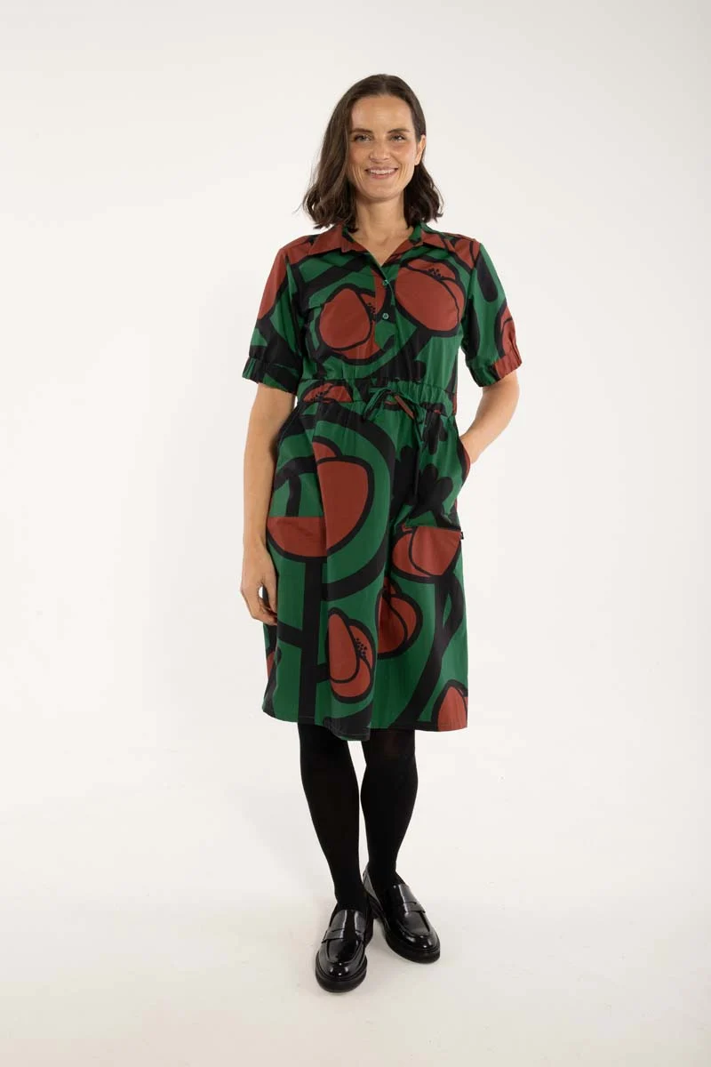 Danesusanne Poplin Dress Dk Pine BIG POPPY