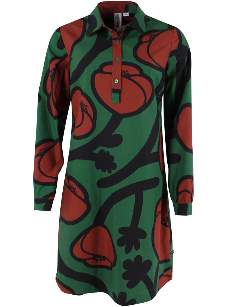 Danecarnation Poplin Dress Dk Pine BIG POPPY