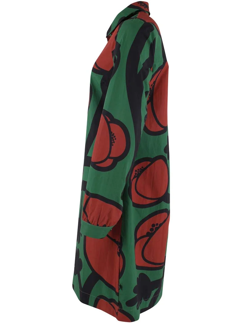 Danecarnation Poplin Dress Dk Pine BIG POPPY