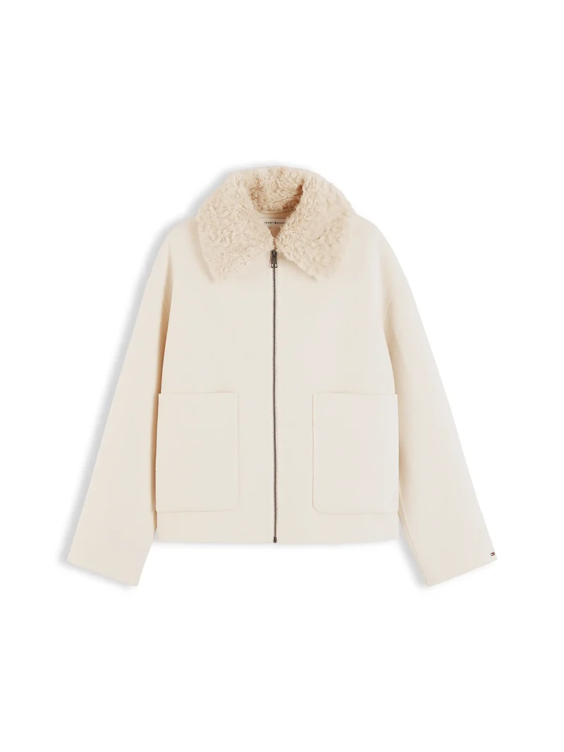 Wolljacke mit Kunstpelz-Kragen
