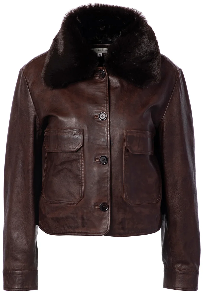 Lederjacke mit Kunstfell-Kragen