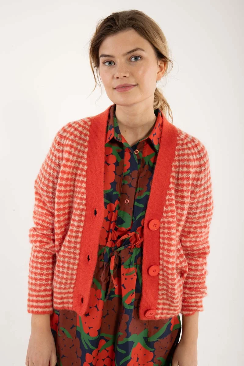Danadorable Mohair Cardigan Bright Red/Powder