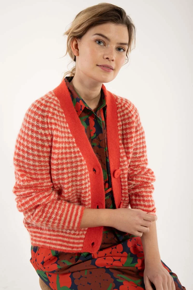 Danadorable Mohair Cardigan Bright Red/Powder