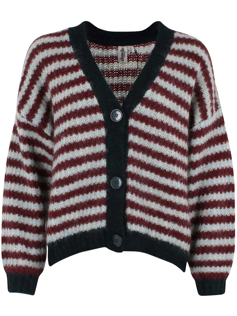 Danefamily Mohair Cardigan Dk Merlot/Lt Blue Grey