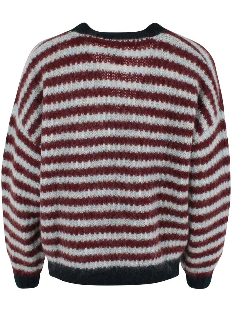 Danefamily Mohair Cardigan Dk Merlot/Lt Blue Grey