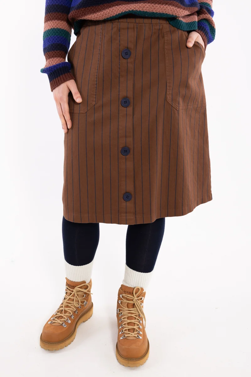 Danekage Stretch Canvas Skirt Brown/Dk Navy