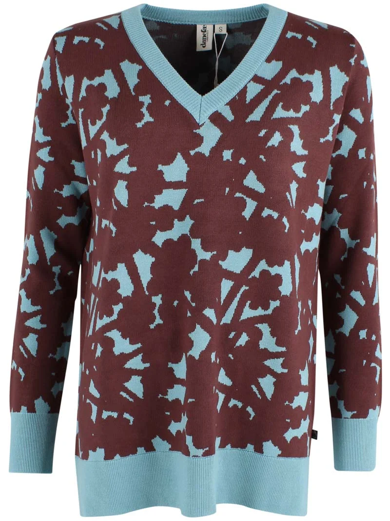 Daneclub Jaquard Viscose Cardigan Dk Merlot/Grey Duck