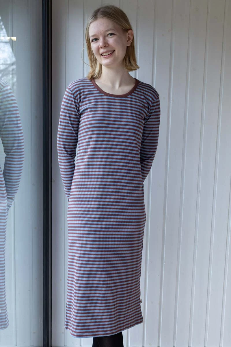 Danicon LS Ribbing Dress Dk Merlot/Lt Blue Grey