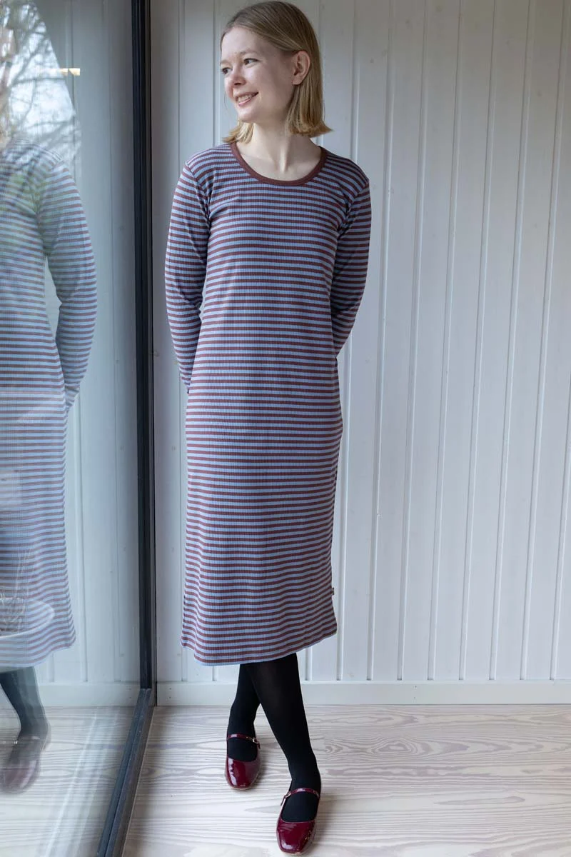 Danicon LS Ribbing Dress Dk Merlot/Lt Blue Grey