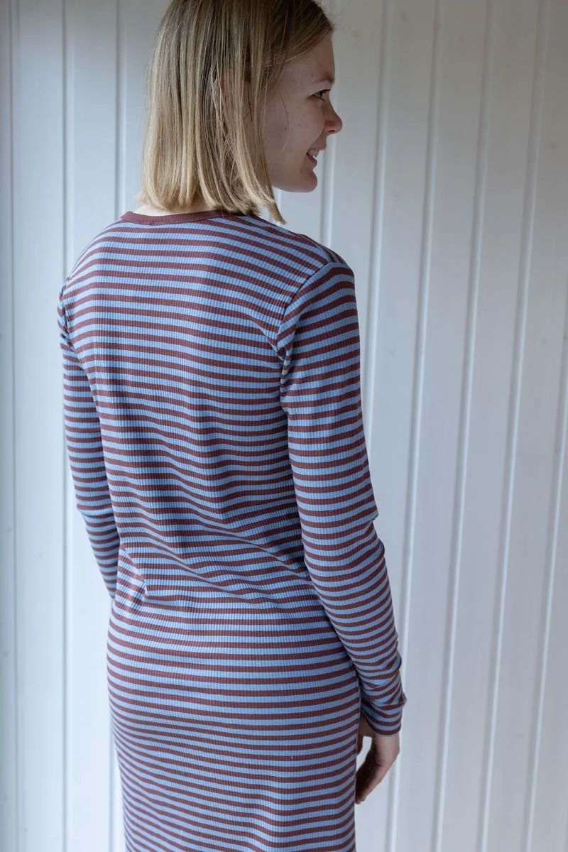 Danicon LS Ribbing Dress Dk Merlot/Lt Blue Grey