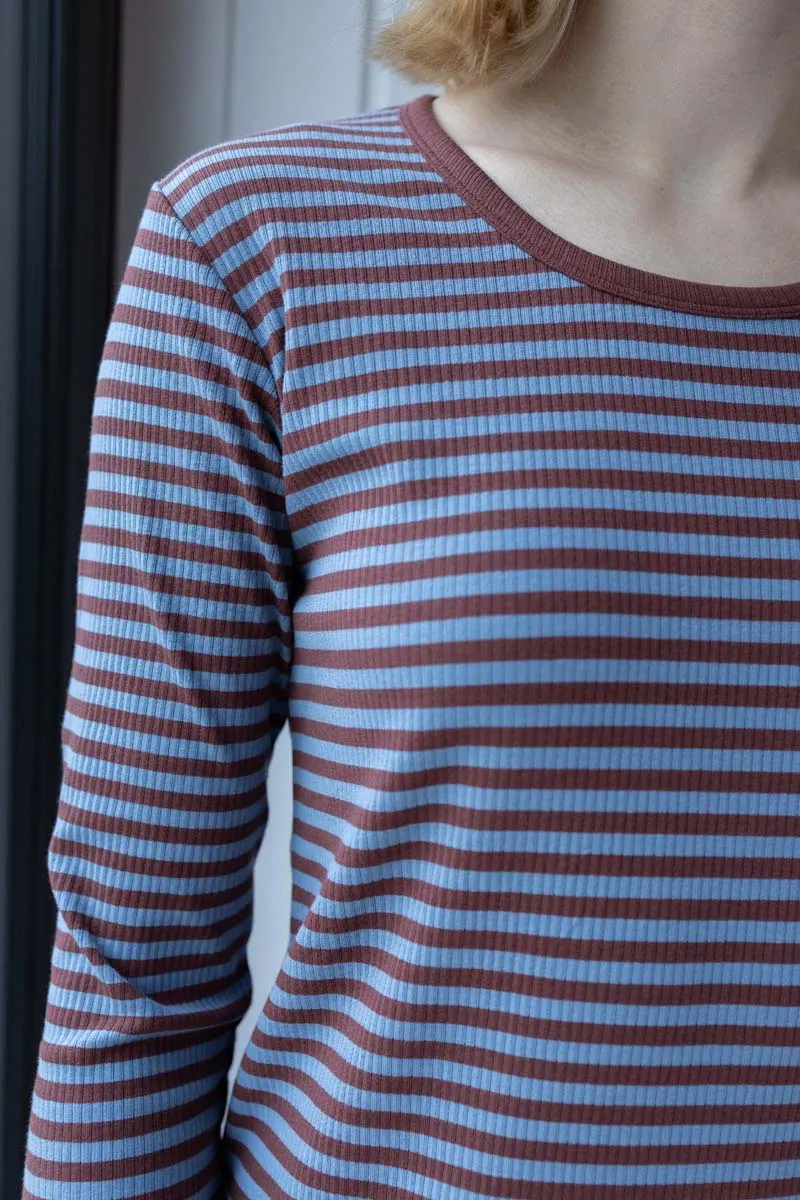 Danicon LS Ribbing Dress Dk Merlot/Lt Blue Grey