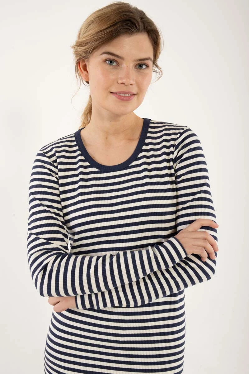 Danicon LS Ribbing Dress Dk Navy/Chalk