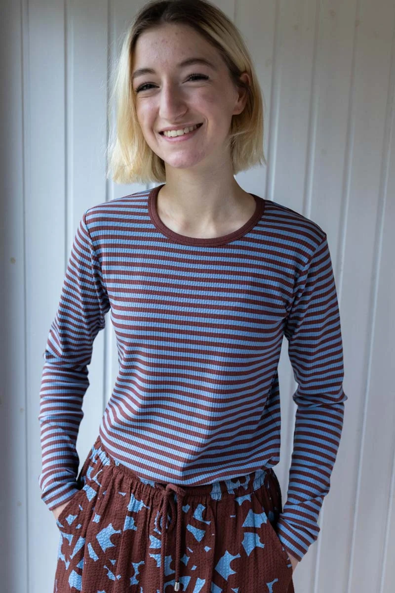 Danehero Ribbing Tee Dk Merlot/Lt Blue Grey