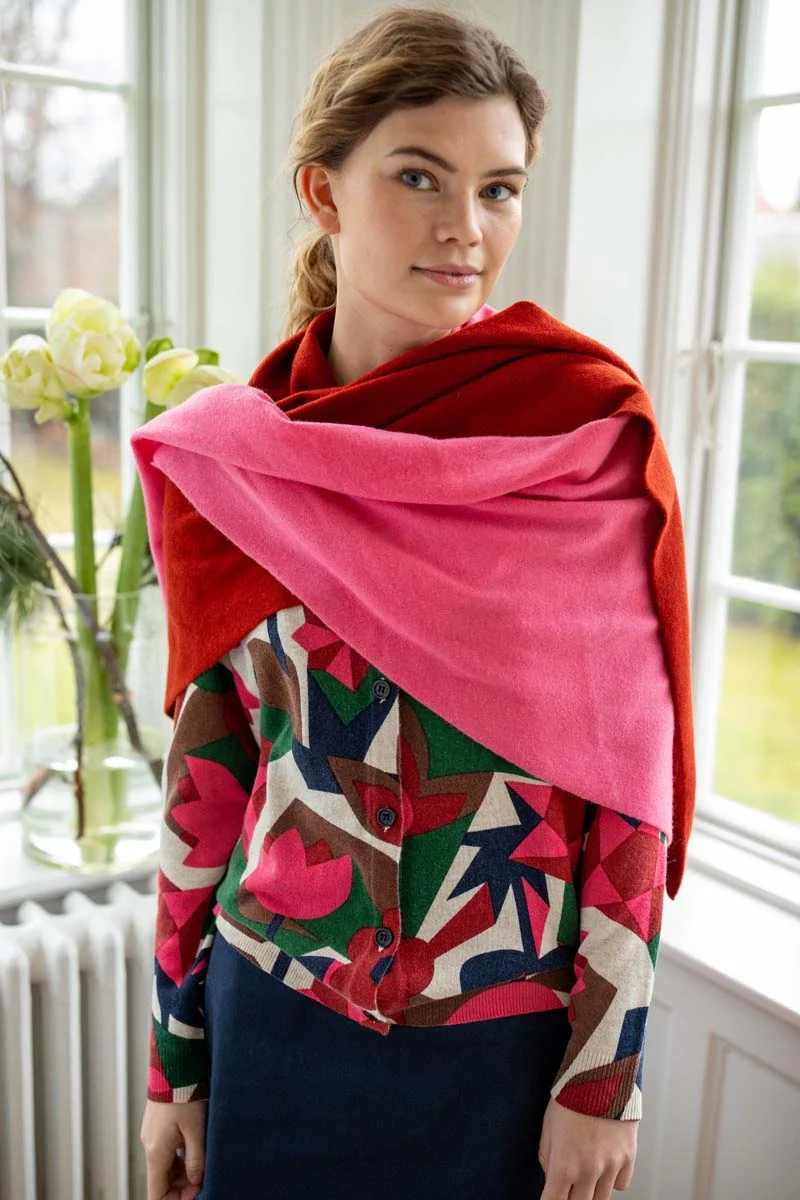 Danefireplace Wool Shawl Spicy Pink/Dk Rust