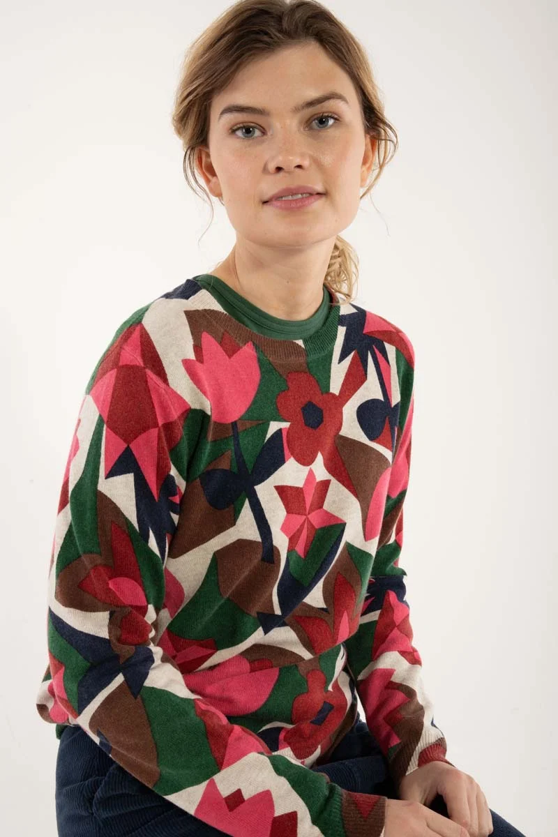 Danevibe Merino Wool AOP Sweater Lt Beige GEOFLEUR