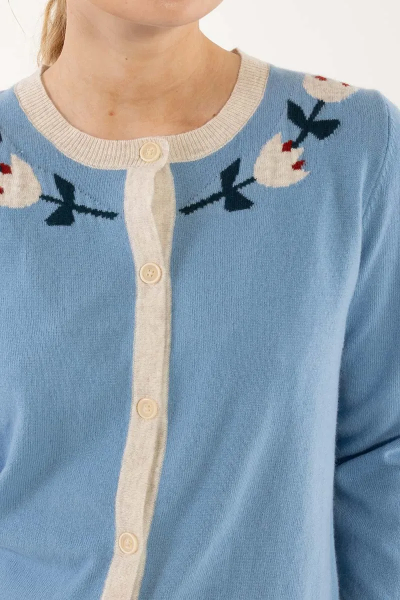 Danelife Merino Wool Cardigan Lt Blue Grey